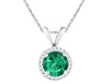 3/4 Carat (ctw) Lab-Created Emerald  Solitaire Pendant Necklace in 10K White Gold with Damonds 1/10 Carat (ctw)